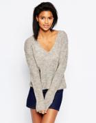 Pieces V Neck Rib Sweater In Sand - Sand