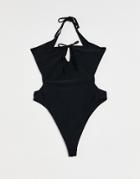 Candypants Bandeau Cut Out Swimsuit In Black