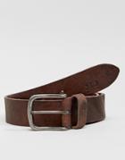 Jack & Jones Leather Belt With Vintage Buckle - Brown