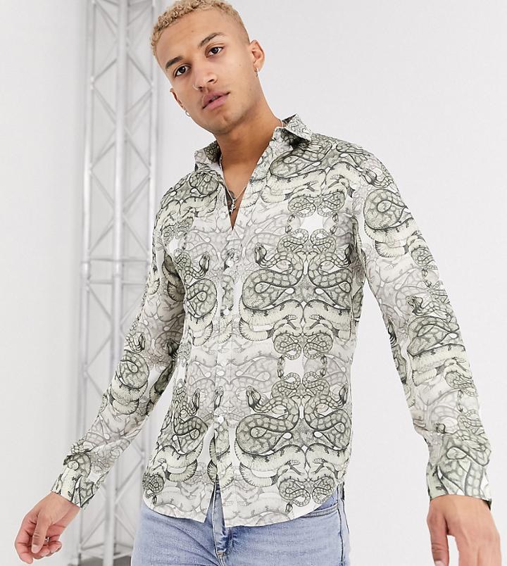 Hermano Long Sleeve Shirt In White Snake Print