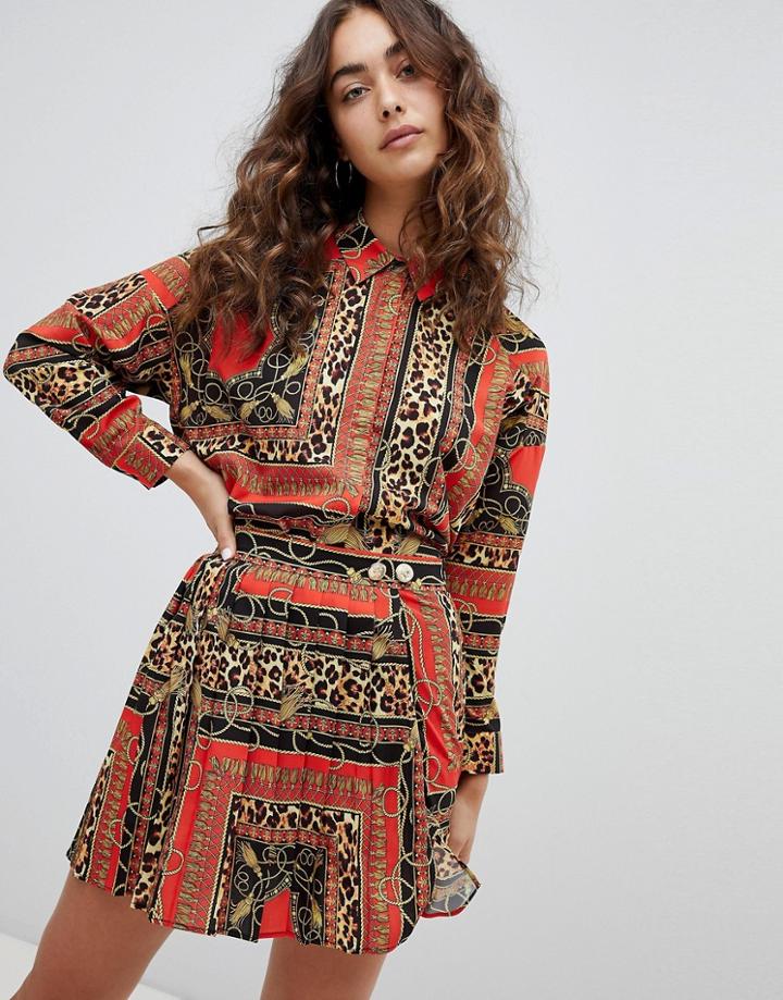 Asos Design Oversized Shirt Two-piece In Animal Scarf Print - Multi