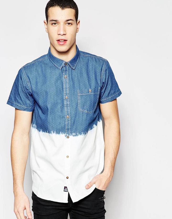 Brave Soul Dip Dye Polka Dot Short Sleeve Shirt - Blue