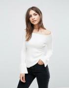 Asos Sweater In Rib With Off Shoulder And Fluted Sleeves - Cream
