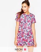 Daisy Street Textured Woven Top In Floral Print - Pink