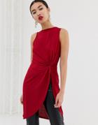 River Island Tunic Top With Knot Front In Red