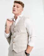 Asos Design Summer Wedding Range Super Skinny Suit Vest In Camel Check With Stripe-neutral