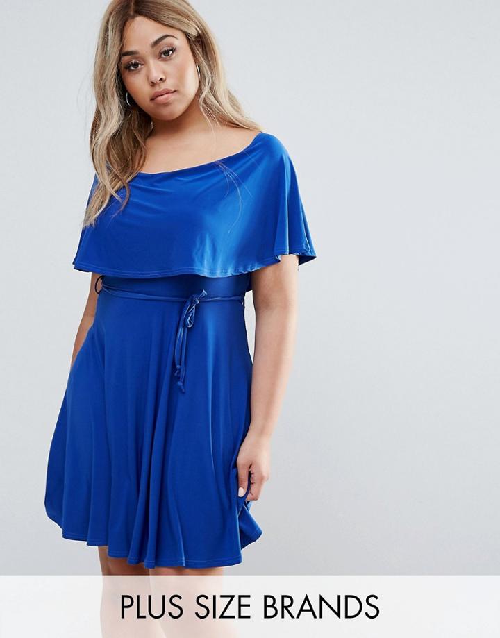 Club L Plus Frill Dress With Tie Detail - Blue