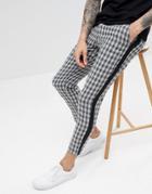 Boohooman Pants With Side Stripe In Gray Check - Gray