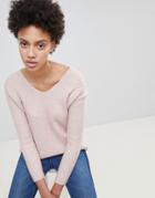 Stradivarius Rib V Neck Sweater - Pink