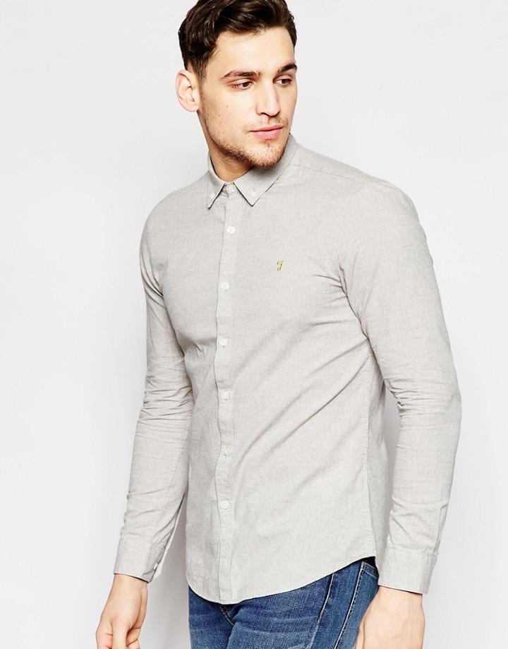 Farah Oxford Shirt With 2 Color Weave Slim Fit - Gray