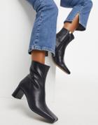 Asos Design Rain Premium Square Toe Leather Boots In Black