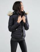 Brave Soul Zip Padded Coat - Black