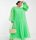 Asos Edition Curve Shirred Front Maxi Dress In Bright Green