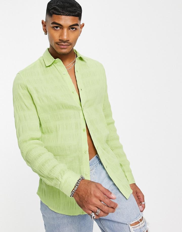 Asos Design Skinny Shirt With Ruched Detailing-green