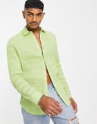 Asos Design Skinny Shirt With Ruched Detailing-green