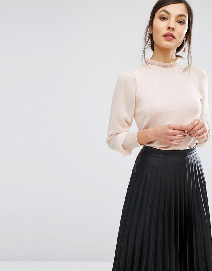 Oasis Chiffon Sleeve Knit Sweater - Beige