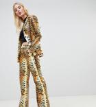 Unique21 Oversized High Waisted Flared Pants In Pu Tiger Print Two-piece - Brown