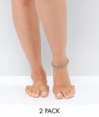 Asos Design Pack Of 2 Disc And Ball Drop Anklets - Gold