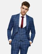 Topman Skinny Suit Vest In Blue Check-blues
