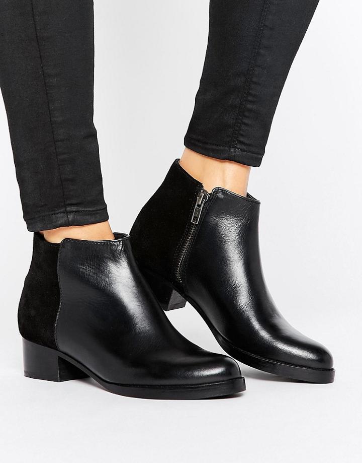 H By Hudson Kitten Heel Leather Festival Boot - Black
