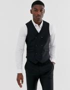 Asos Design Wedding Slim Suit Vest In Black 100% Wool