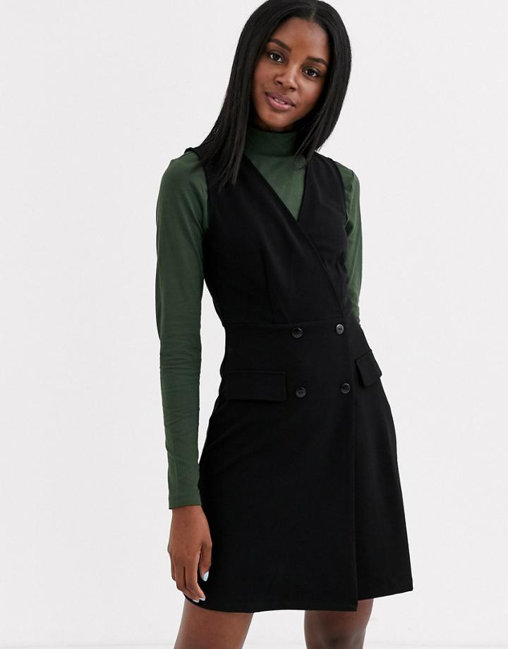 Jdy Sleeveless Wrap Pinafore Dress In Black