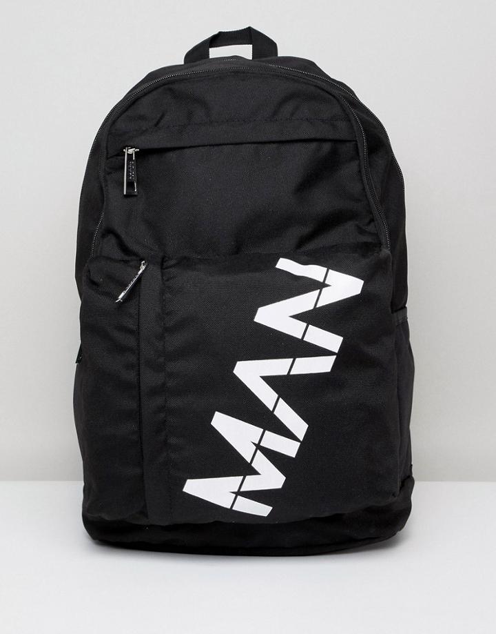 Boohooman Backpack With Man Print In Black - Black