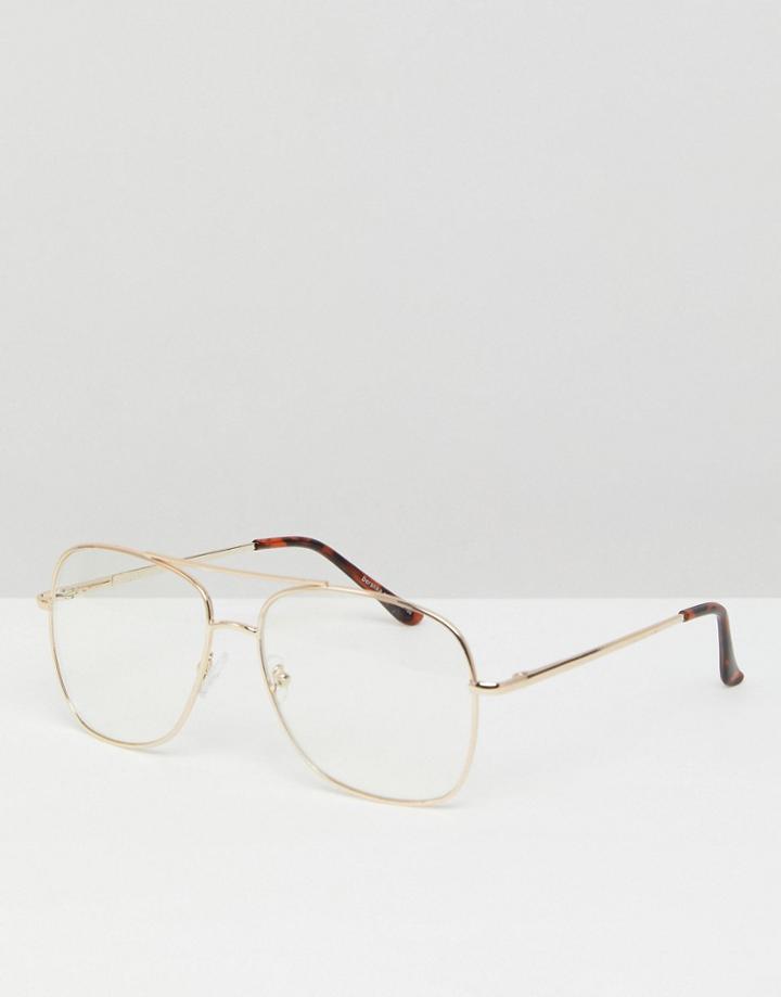 Bershka Clear Lens Glasses In Gold - Brown