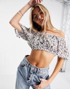 Violet Romance Puff Sleeve Coordinating Crop Top In Floral Print-multi