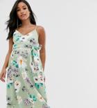 Asos Design Maternity Sweetheart Neck Cami Midi Prom Dress In Floral-black