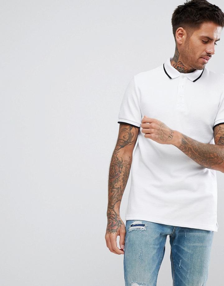 Bershka Knitted Polo Shirt In White - White