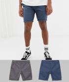 Asos Design 2 Pack Skinny Chino Shorts In Dark Blue & Gray Save-multi