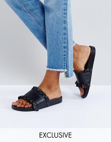 Kaltur Black Ruffle Flat Sliders - Black