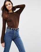 Asos Sweater With Flared Sleeve And Tipping - Brown
