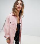 Sacred Hawk Denim Shirt Jacket With Chain Arm Detail - Pink