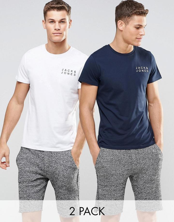 Jack & Jones 2 Pack T-shirt In Slim Fit - Navy