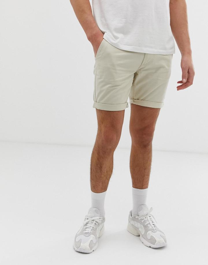 D-struct Turn Up Slim Chino Shorts - Stone
