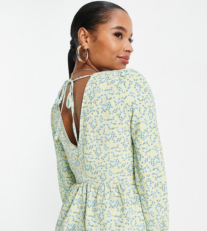 River Island Petite Floral Print Peplum Blouse In Light Green-blue