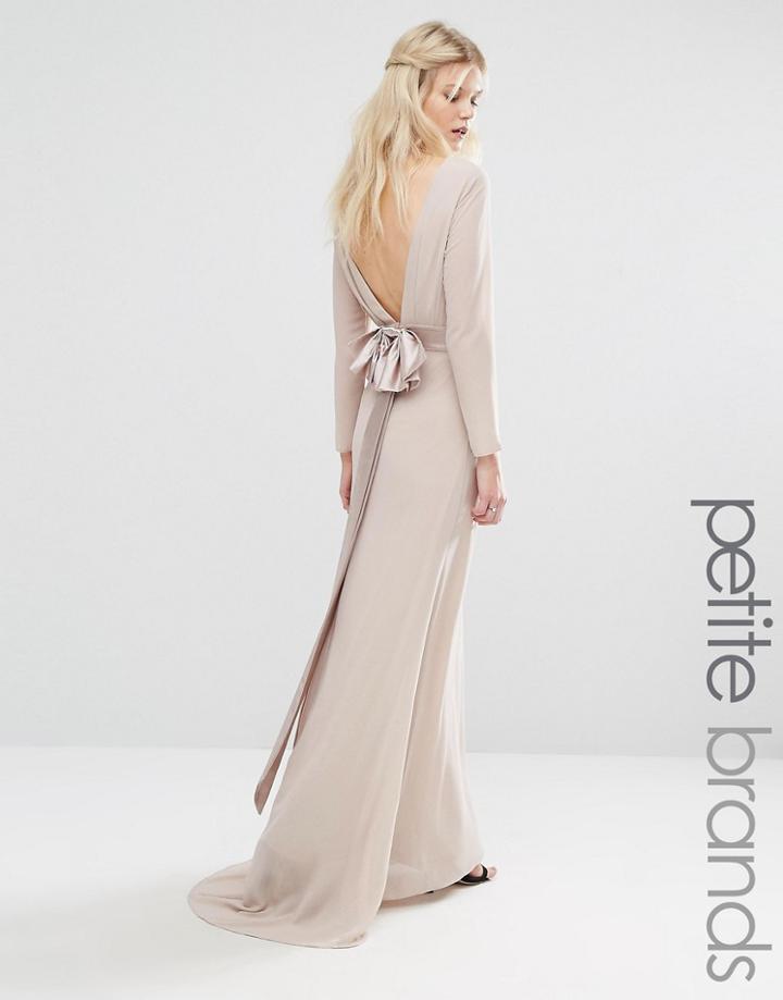 Tfnc Petite Wedding Bow Back Maxi Dress With Long Sleeves - Pink