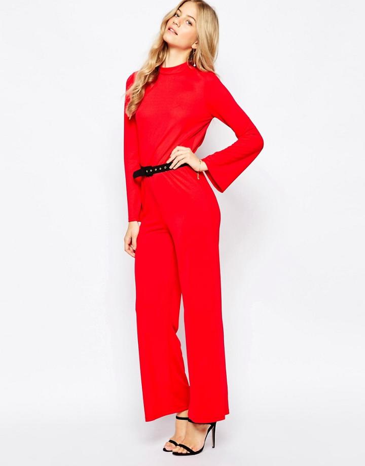 Vero Moda High Neck Jumpsuit With Open Back - Red