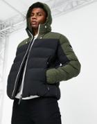 Armani Ea7 Train Athletic Color Block Puffer Jacket In Black/khaki