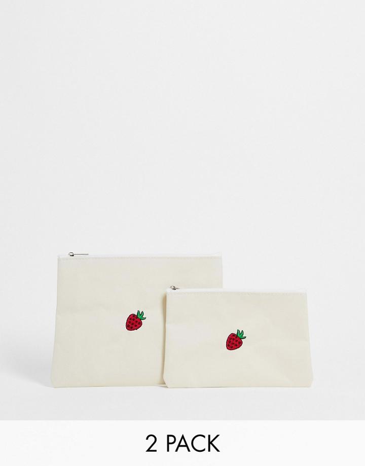 Svnx 2 Pack Fruit Print Sqaure Cosmetic Bag In Off White