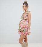 Asos Maternity New Retro Print Pom Pom Tiered Beach Sundress - Multi