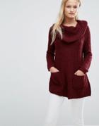 Qed London Cowl Neck Chunky Knit Sweater - Red