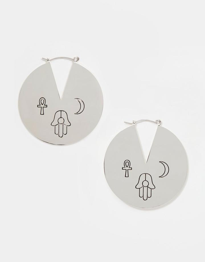Asos 40mm Mystical Engraved Hoop Earrings - Antique Silver