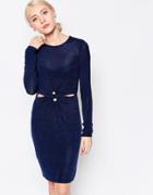 First & I Ruched Front Long Sleeve Dress - Blue Depths