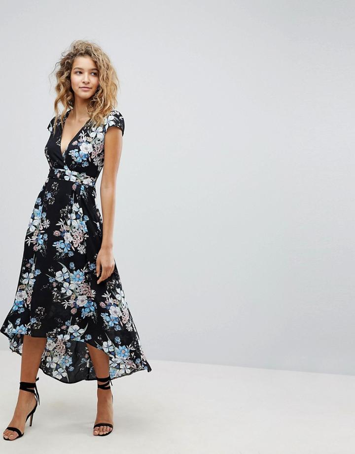 Ax Paris Ditsy Floral Print Maxi Dress - Navy