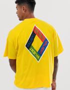 Asos Design Oversized T-shirt With Valient Back And Chest Print-yellow