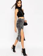 Asos Midi Skirt In Acid Wash - Black