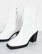 Asos Design Heeled Chelsea Boots In White Patent Leather With Black Sole